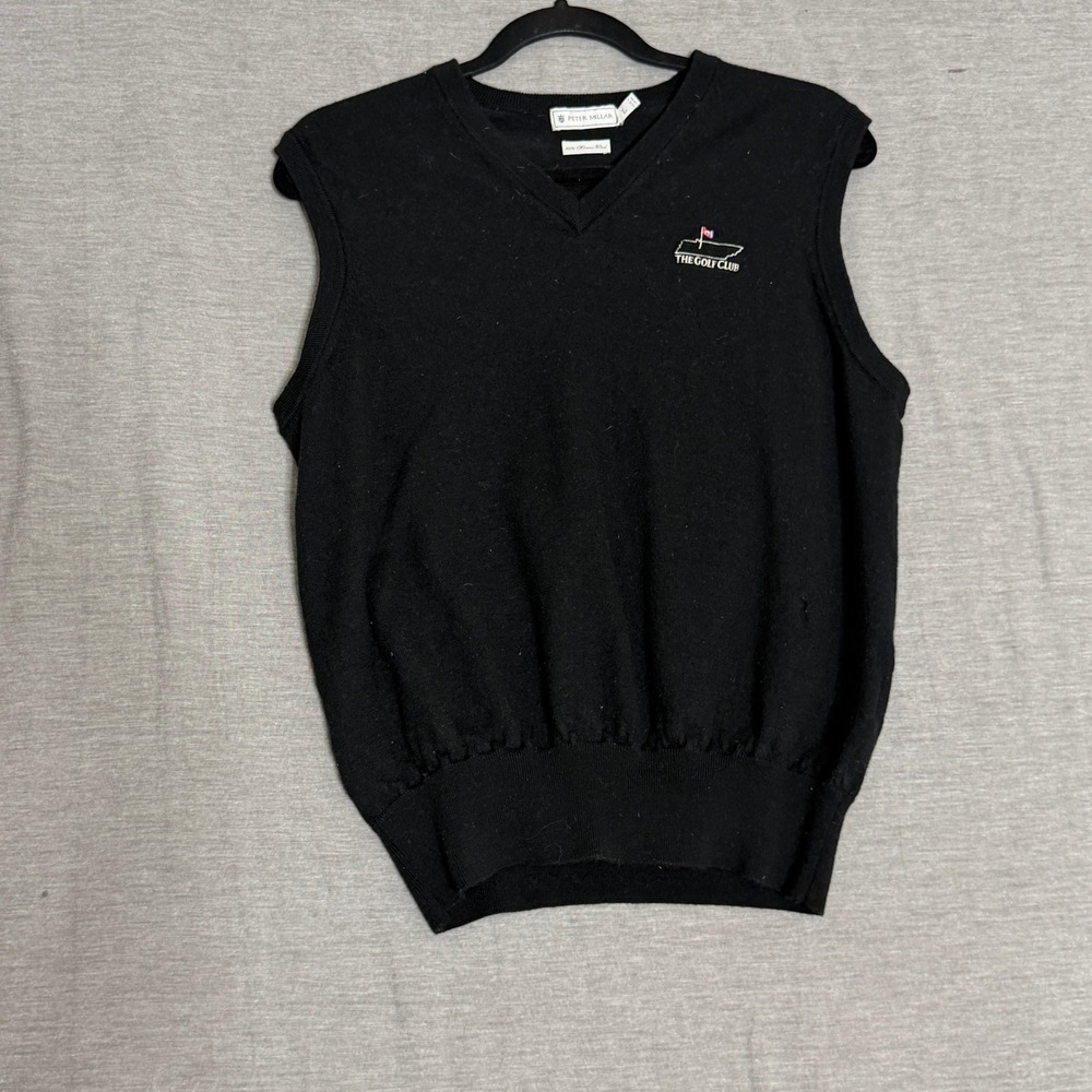 Peter Millar Mens Black 100% Merino Wool V-Neck Golf Sweater Vest Large 0465